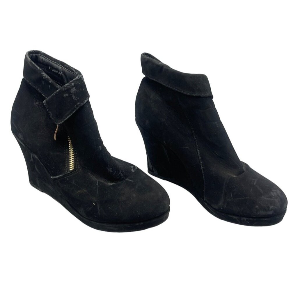 stella Top Moda wedged booties black zip up shoes size 8.5 READ READ